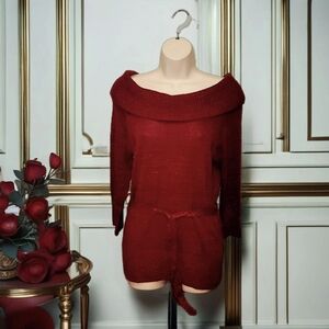 ByLine Ladies Off Shoulder Sophisticated Sweater Large Red Sparkle Cowl Neck